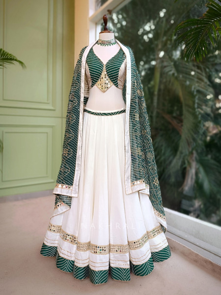 Garba Glam White Crop Top Lehenga- Dandiya Diva Collection