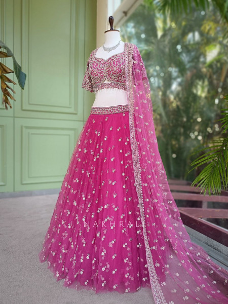 Pankhudi Magenta Lehenga Set with Mirror, Beads and Heavy Embroidery