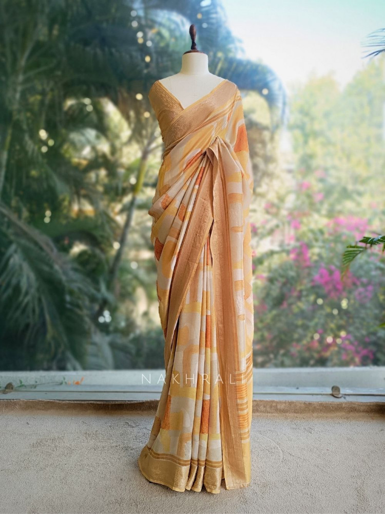 Image of Arelia Mustard Art Silk Saree with Woven Border