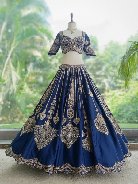 Mehraab Blue Lehenga With Chandelier Zari Work