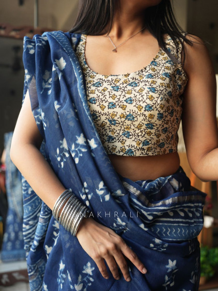 Dori Cream Block Printed Blouse with Dori Back