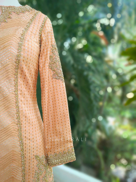 Zyra Peach Gharara Set with Sequin & Zari Embroidery