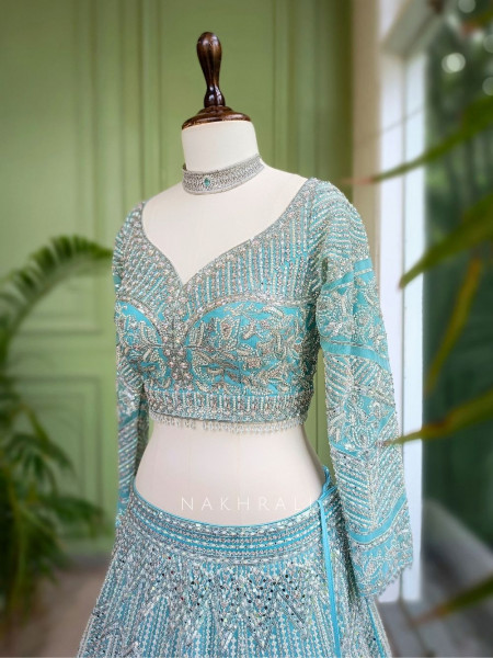 Celeste Blue Net Lehenga Set with Sequin Bead Embroidery