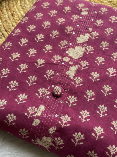 Dhaara Wine Cotton Dress Material with Block Print