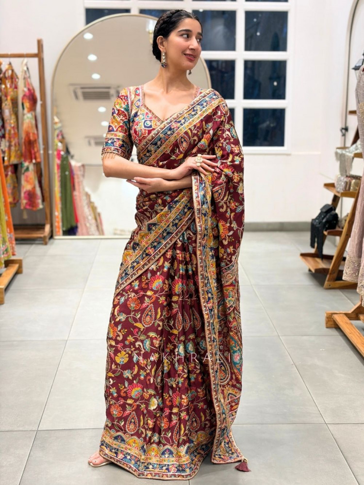 Image of Rang Ranjani Multicolor Printed Saree with Ornate Embroidery