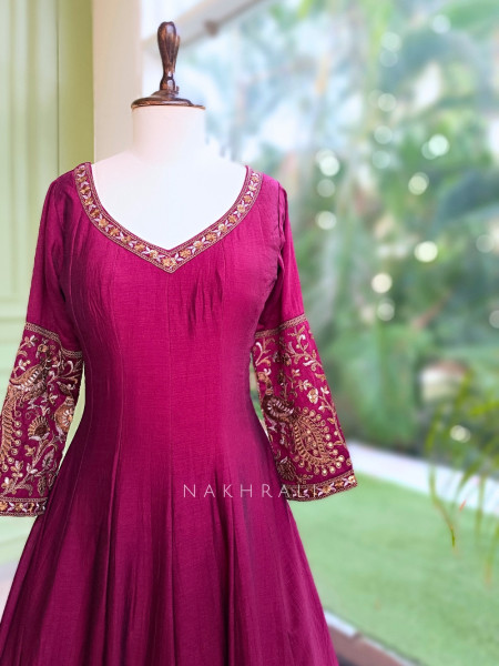 Dastaan Wine Chinon Kalidar Anarkali Set