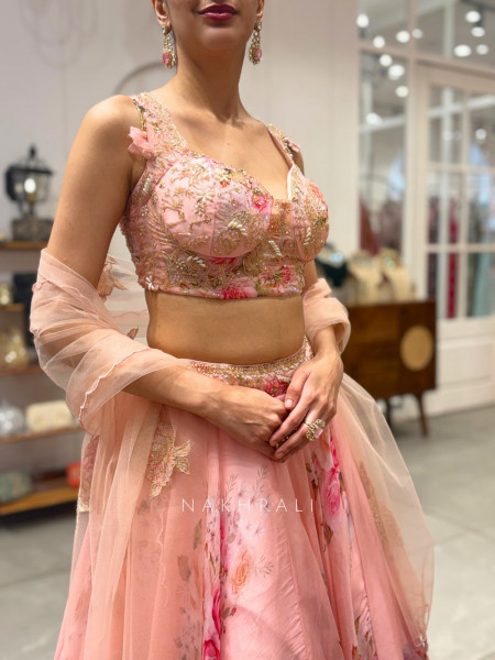 Rosabelle Pink Floral Lehenga Set with Embroidered Blouse