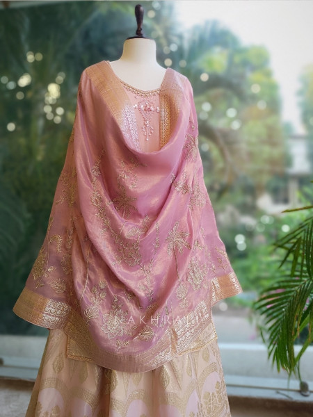 Serenique Pink Lehenga with Sequin and Pearl Work 39-SAM0155