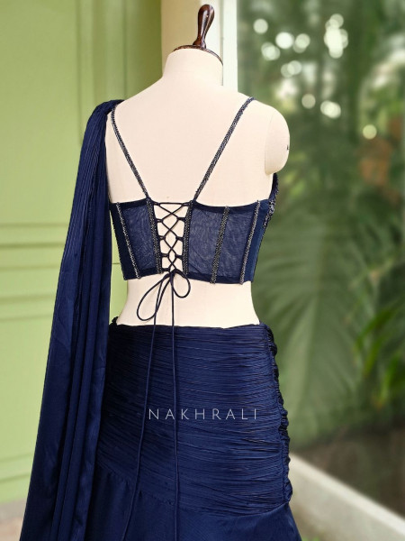 Sapphire Blue Indowestern Lehenga with Cut Dana & Sequin Work