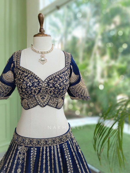 Mehraab Blue Lehenga With Chandelier Zari Work