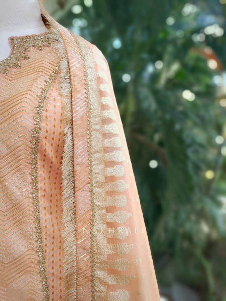 Zyra Peach Gharara Set with Sequin & Zari Embroidery
