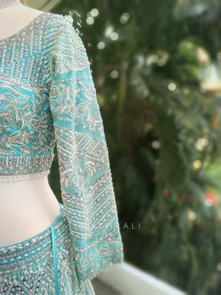 Celeste Blue Net Lehenga Set with Sequin Bead Embroidery