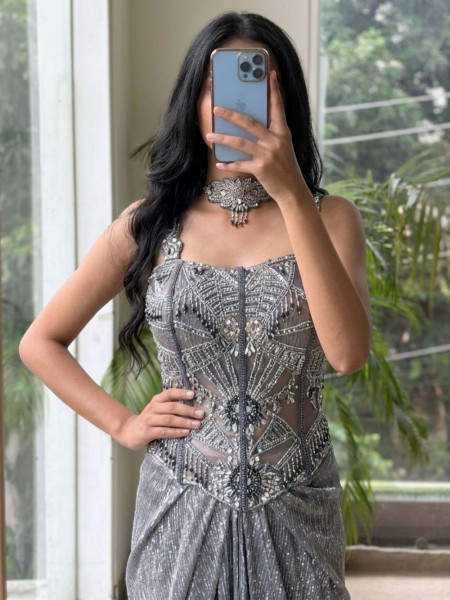 Cosmo Gunmetal Grey Indo Western Skirt Set