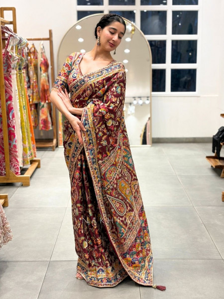 Rang Ranjani Multicolor Printed Saree with Ornate Embroidery