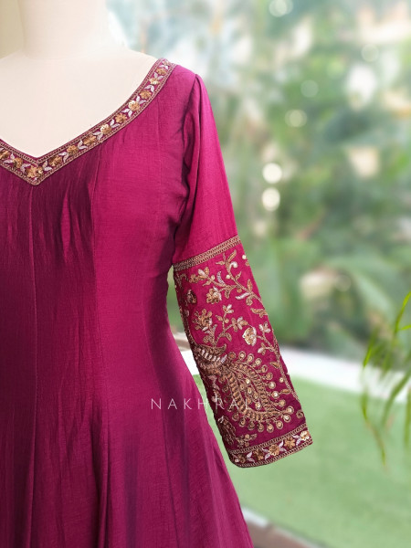 Dastaan Wine Chinon Kalidar Anarkali Set