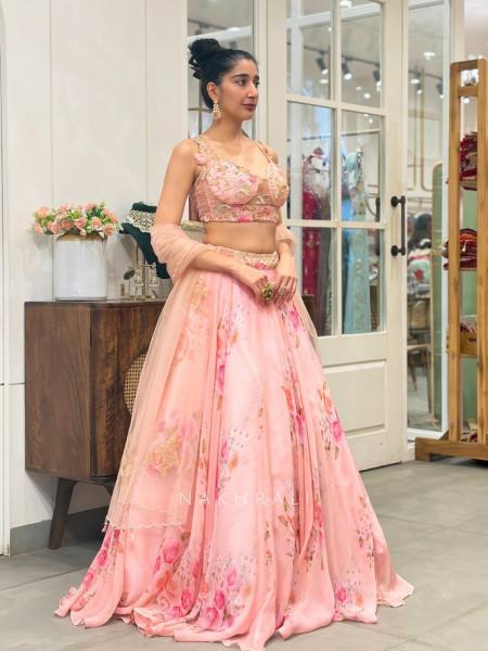 Rosabelle Pink Floral Lehenga Set with Embroidered Blouse