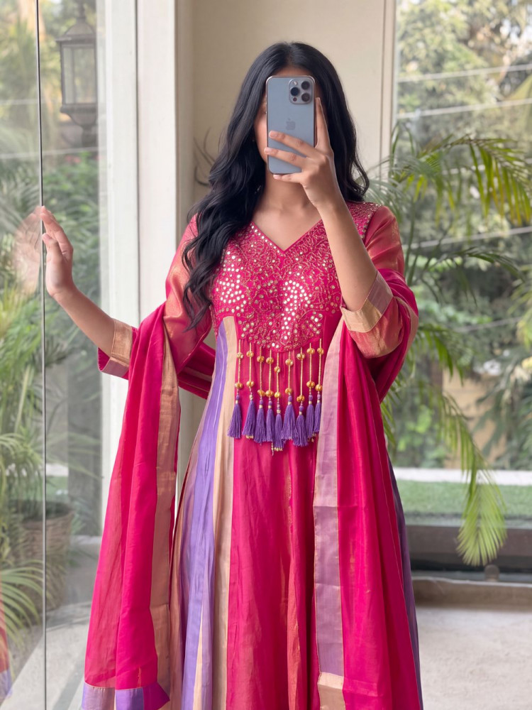 Image of Ghungroo Magenta Anarkali Suit Set
