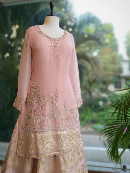 Serenique Pink Lehenga with Sequin and Pearl Work 39-SAM0155
