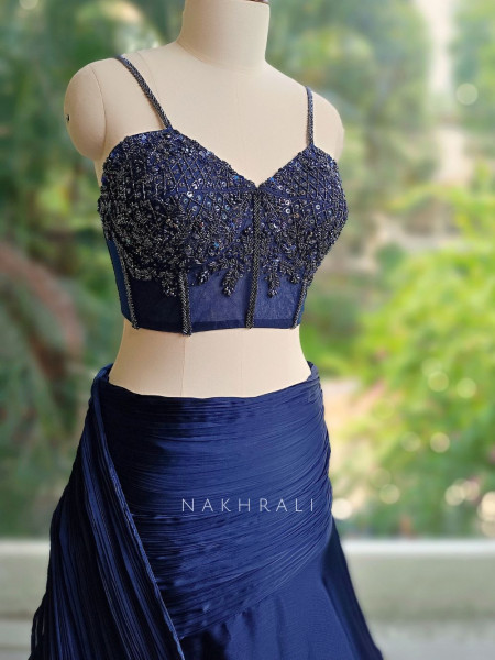 Sapphire Blue Indowestern Lehenga with Cut Dana & Sequin Work
