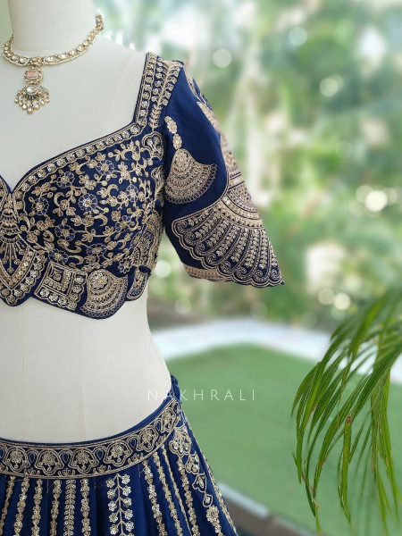 Mehraab Blue Lehenga With Chandelier Zari Work