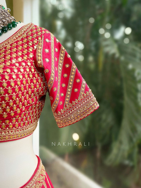 Aarvi Red Raw Silk Bridal Lehenga with Sequin and Zari Work