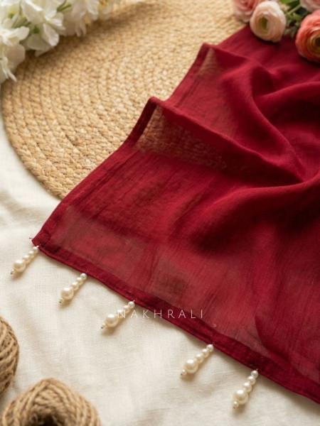 Ruhika Magenta Bandhej Dress Material with V Neck Detail