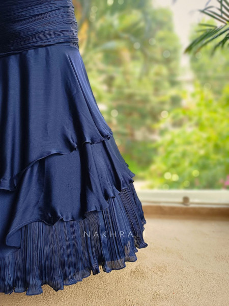 Sapphire Blue Indowestern Lehenga with Cut Dana & Sequin Work