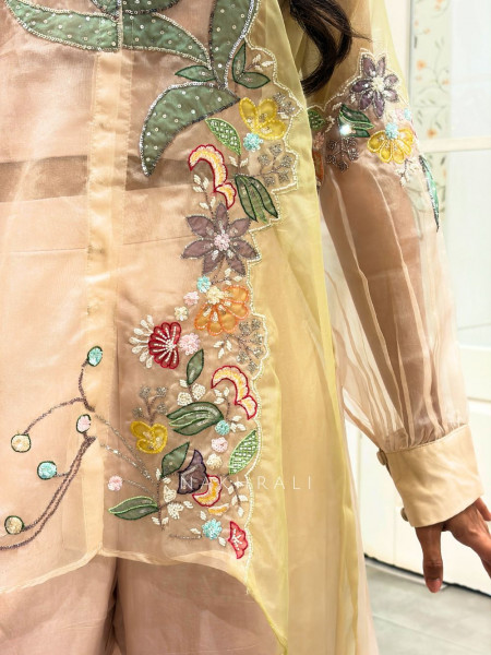 Nova Peach Indo Western Palazzo Set with Thread Patch Work