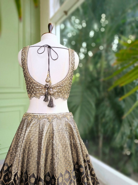 Maharani Brown Banarasi Silk Bridal Lehenga with Zari & Sequin Embroidery