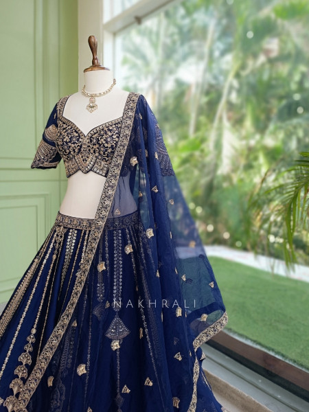 Mehraab Blue Lehenga With Chandelier Zari Work