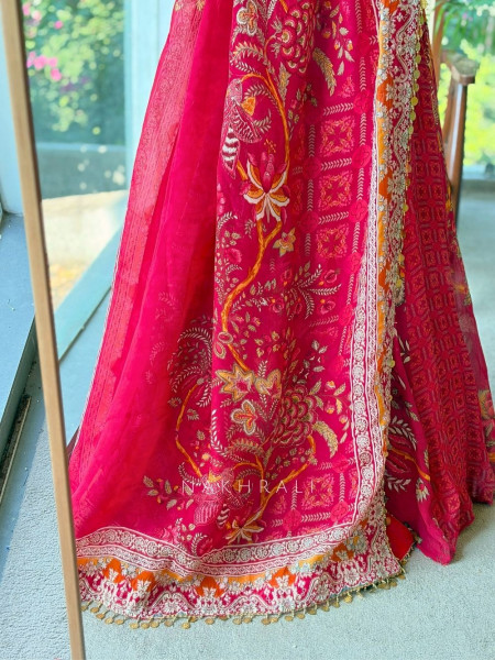 Hoor Red Anarkali Dupatta Set with Mirror & Sequin Work