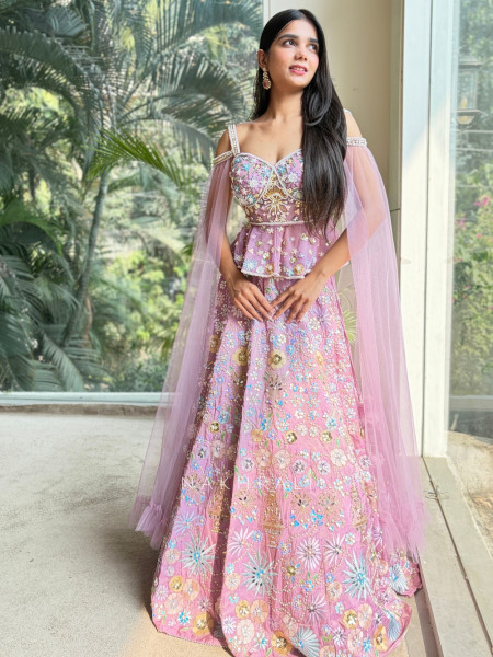 Aurora Purple Embellished Lehenga Set with Sequin Floral Work