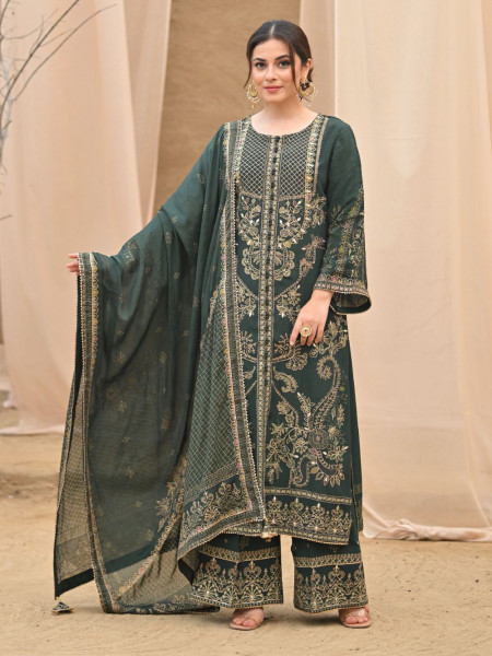 Olive Whisper Green Kurta Palazzo Set with Zari and Gota Patti Work