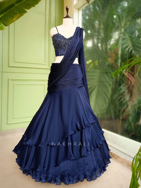 Sapphire Blue Indowestern Lehenga with Cut Dana & Sequin Work