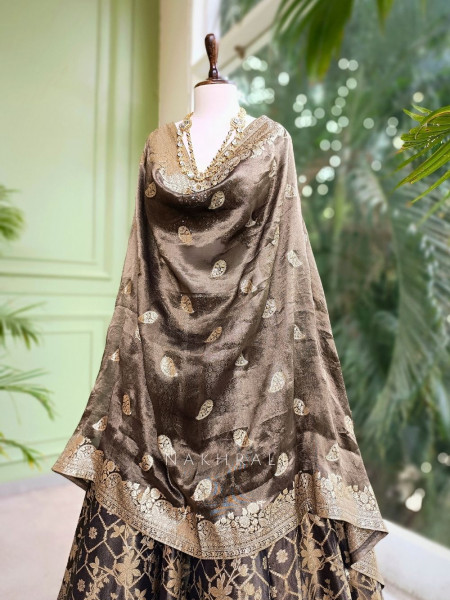 Maharani Brown Banarasi Silk Bridal Lehenga with Zari & Sequin Embroidery