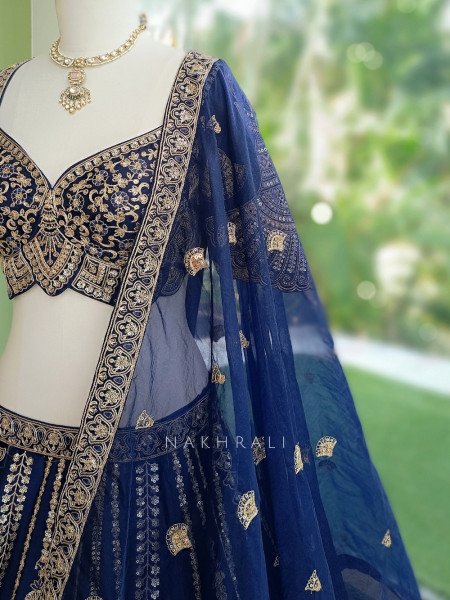 Mehraab Blue Lehenga With Chandelier Zari Work