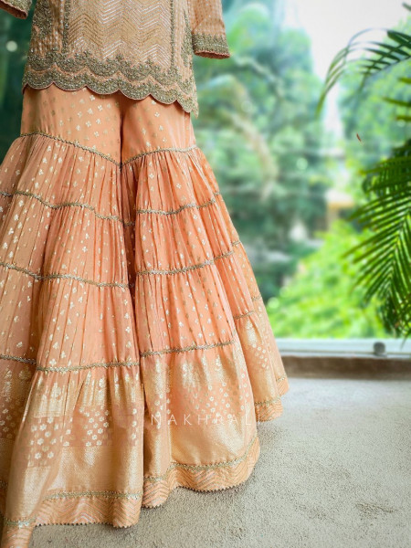 Zyra Peach Gharara Set with Sequin & Zari Embroidery