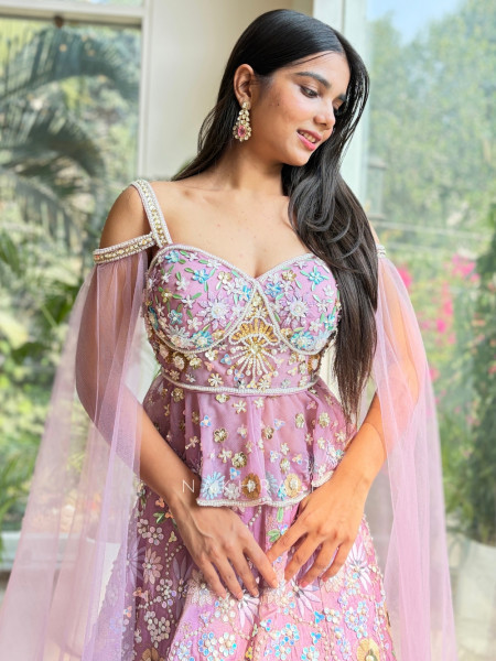 Aurora Purple Embellished Lehenga Set with Sequin Floral Work