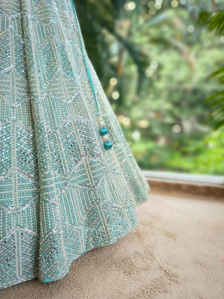 Celeste Blue Net Lehenga Set with Sequin Bead Embroidery