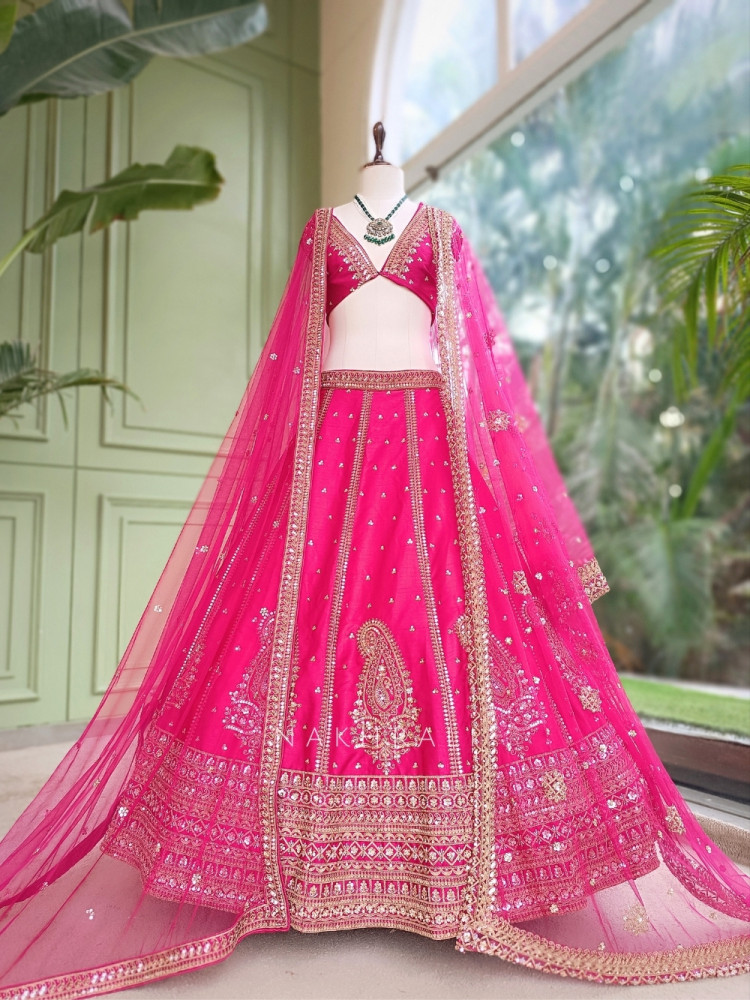 Image of Vastra Vaibhav Magenta Raw Silk Unstitched Lehenga