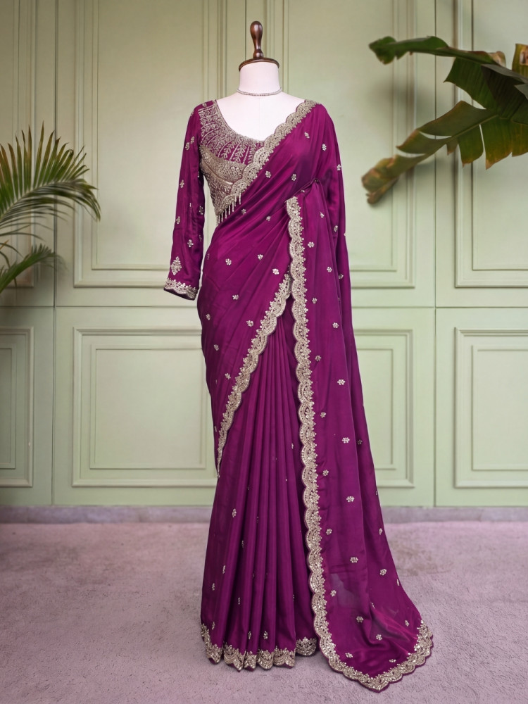 Image of Tavisha Purple Saree with Readymade Blouse – Zari Cutwork Border