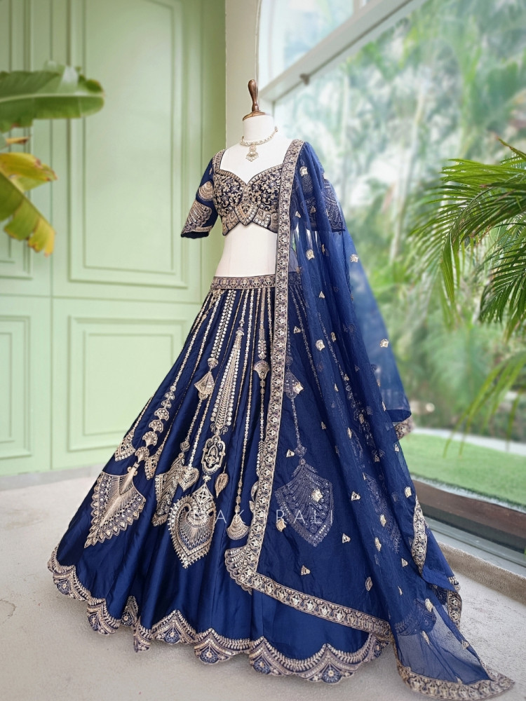 Image of Mehraab Blue Lehenga With Chandelier Zari Work