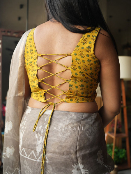 Dori Mustard Block Printed Blouse with Dori Back