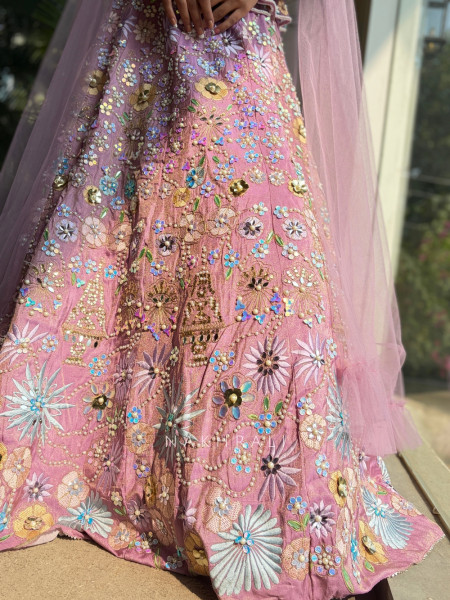 Aurora Purple Embellished Lehenga Set with Sequin Floral Work