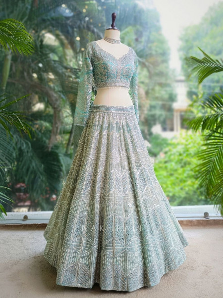 Celeste Blue Net Lehenga Set with Sequin Bead Embroidery