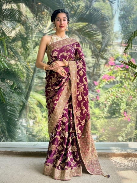 Aurelia Wine Brocade Saree with Floral Weave