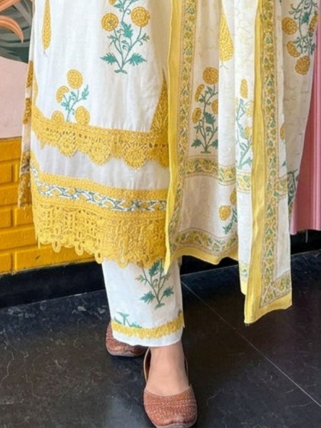 Serene Earth Yellow Crochet Palazzo Suit