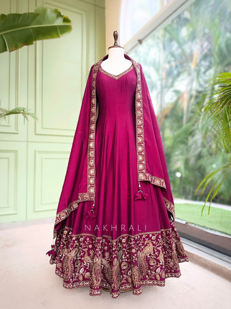 Image of Dastaan Wine Chinon Kalidar Anarkali Set