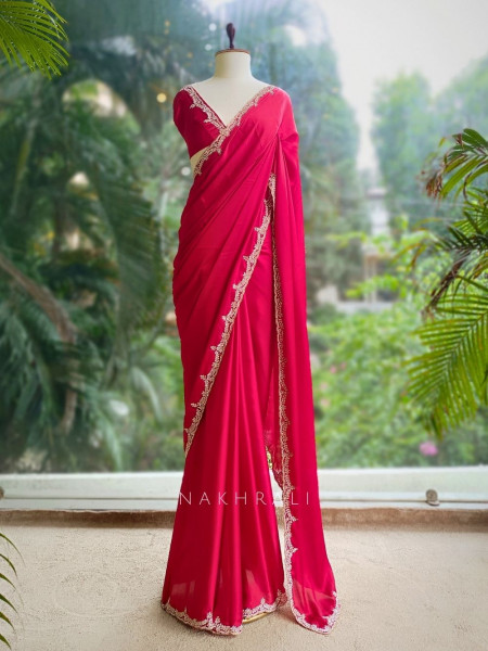 Skyline Red Saree with Running Blouse