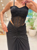 Maison Royal Black Crop Top Skirt Set with Cut Dana Work